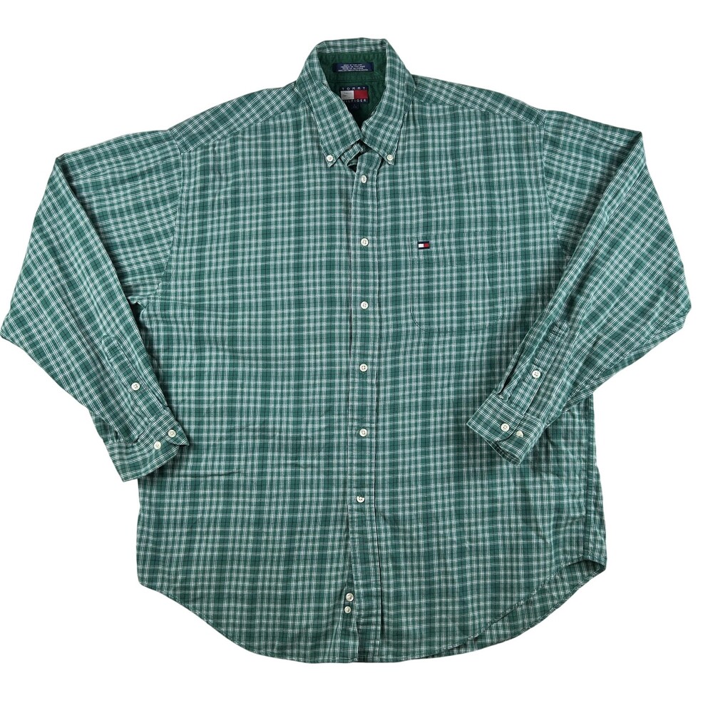 Vintage Tommy Hilfiger Shirt Mens Large Plaid Long Sleeve Button Down Casual